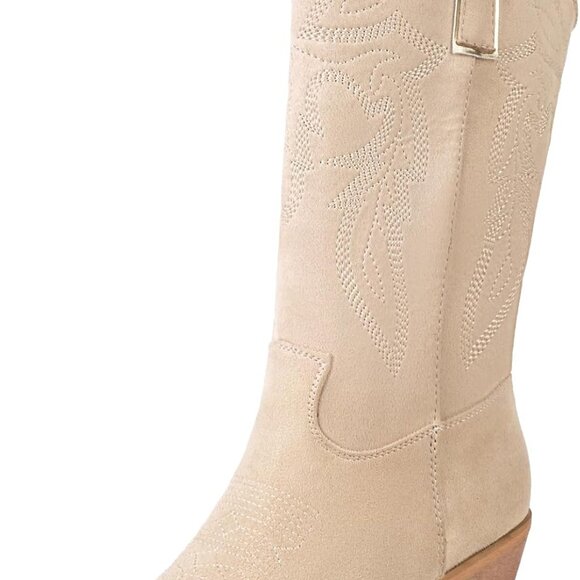 Women Cowboy Boots Embroidered Faux Suede Western Chunky Heel Size 6 - Picture 1 of 9